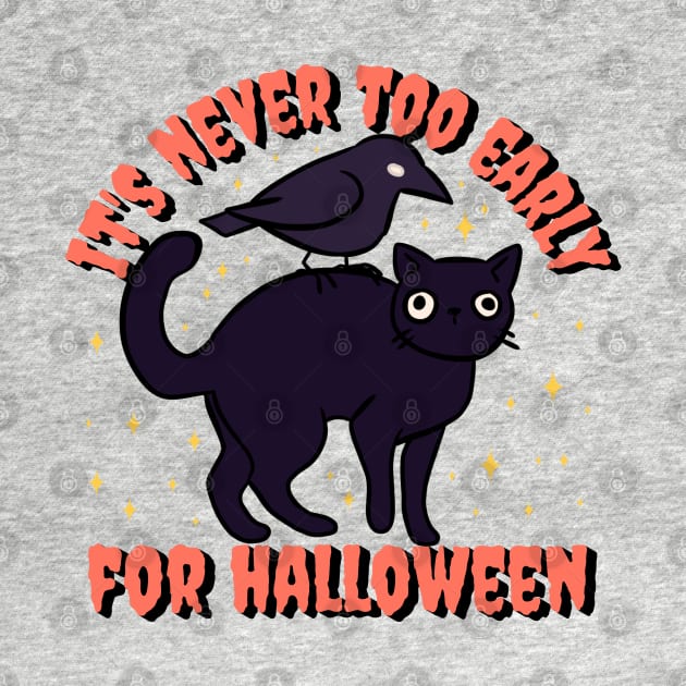 It is never too early for halloween a Cute Funny black cat with a crow by Yarafantasyart